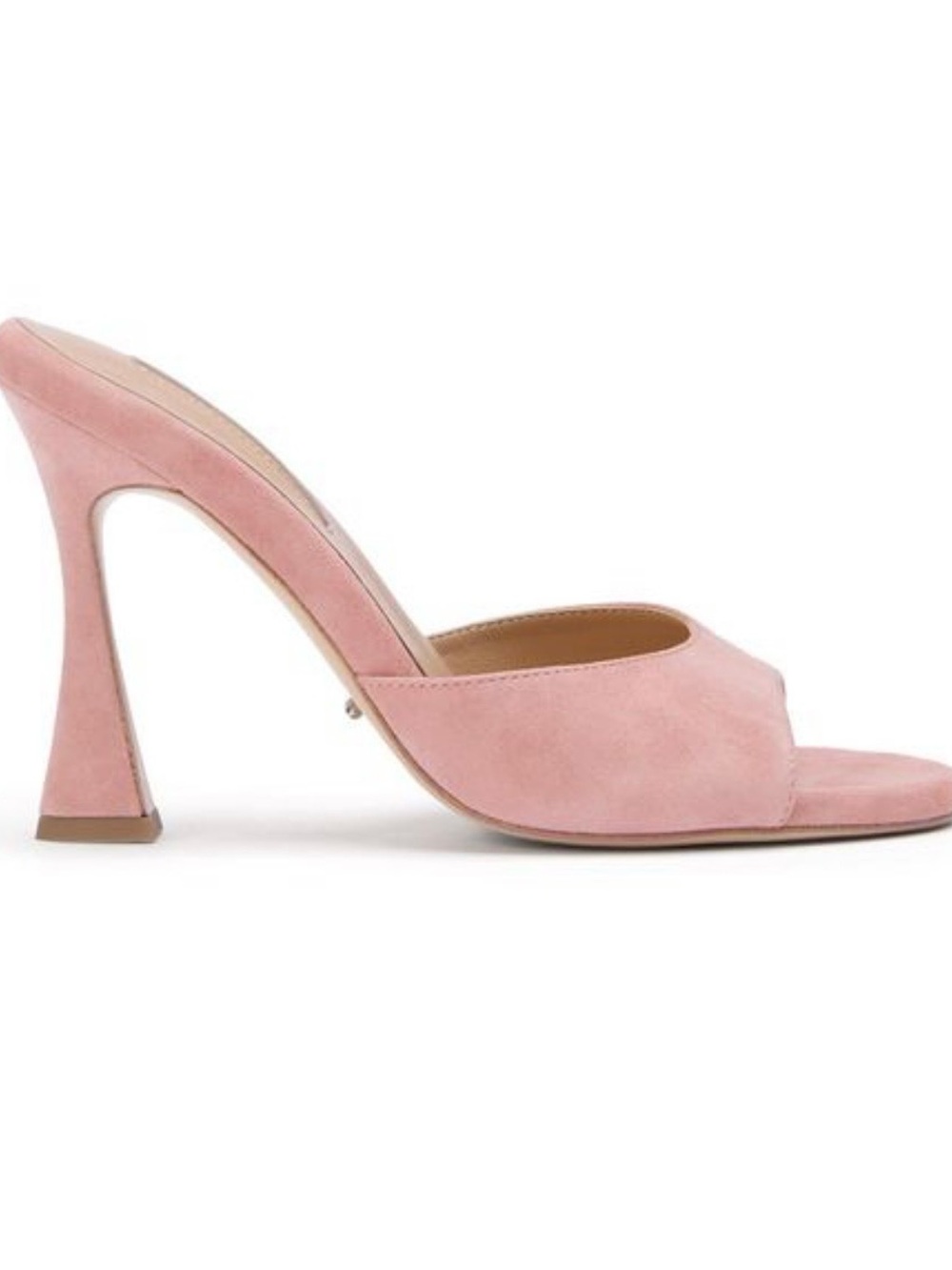Tony Bianco Pink Suede Open-Toe Flared Heel Mules